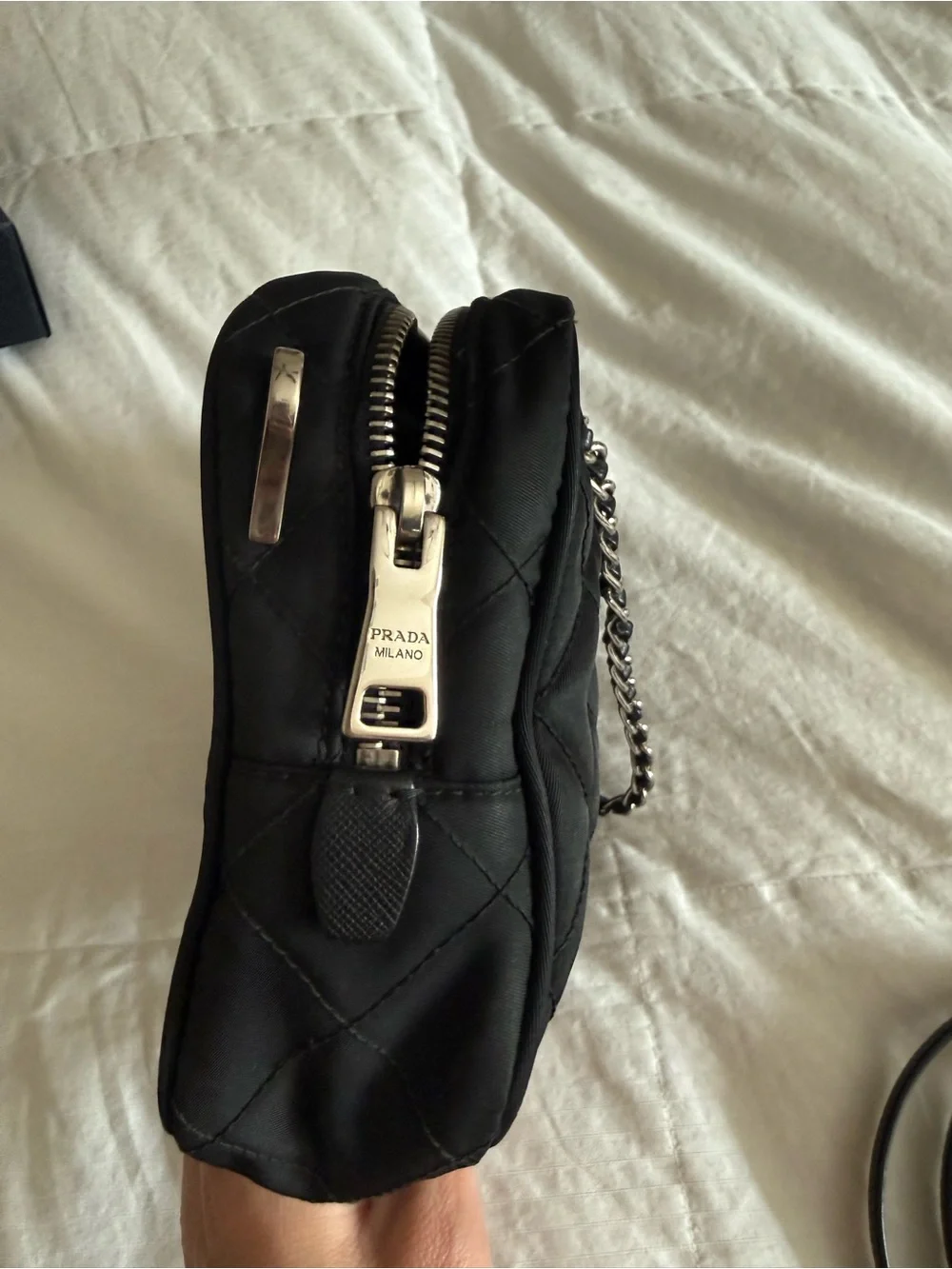 Prada Camera Bag Quilted Tessuto Small chain strap detail